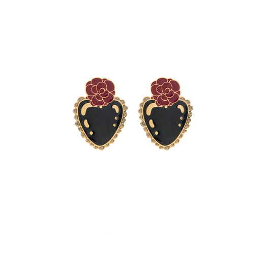 Sacred Heart Sword Black Earrings