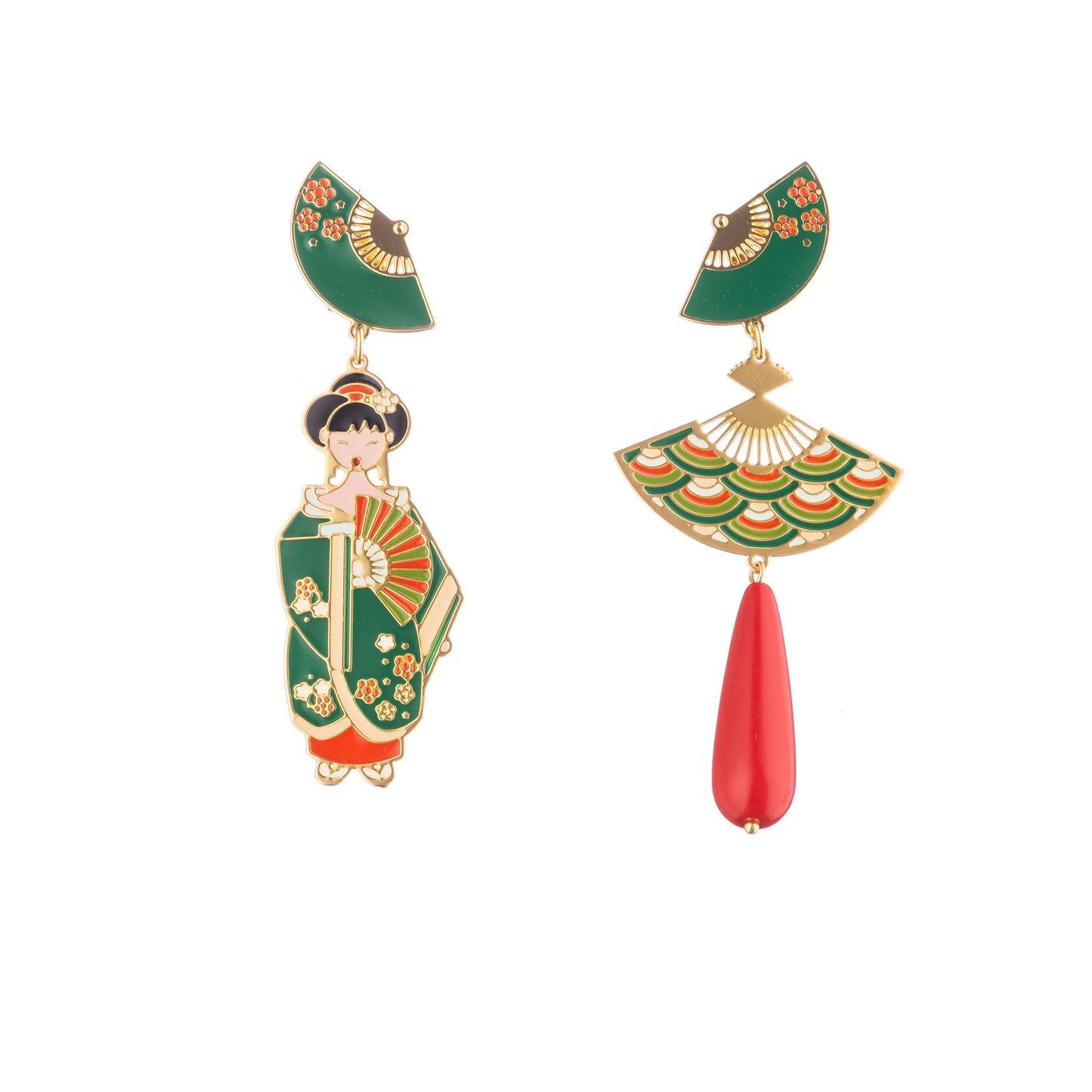 Green Japan Geisha Earrings